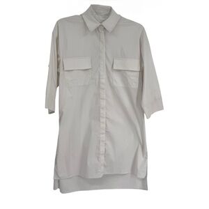 Alice & Olivia Employed Collared Button Down Shirt White Size Medium 3/4 Sleeve